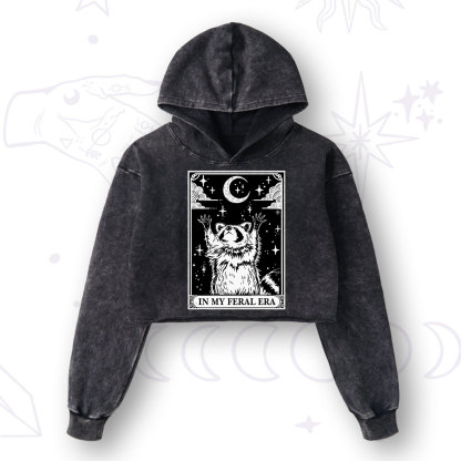 Purplehecate The In My Feral Era Oracle Card Washed Cropped Hoodie