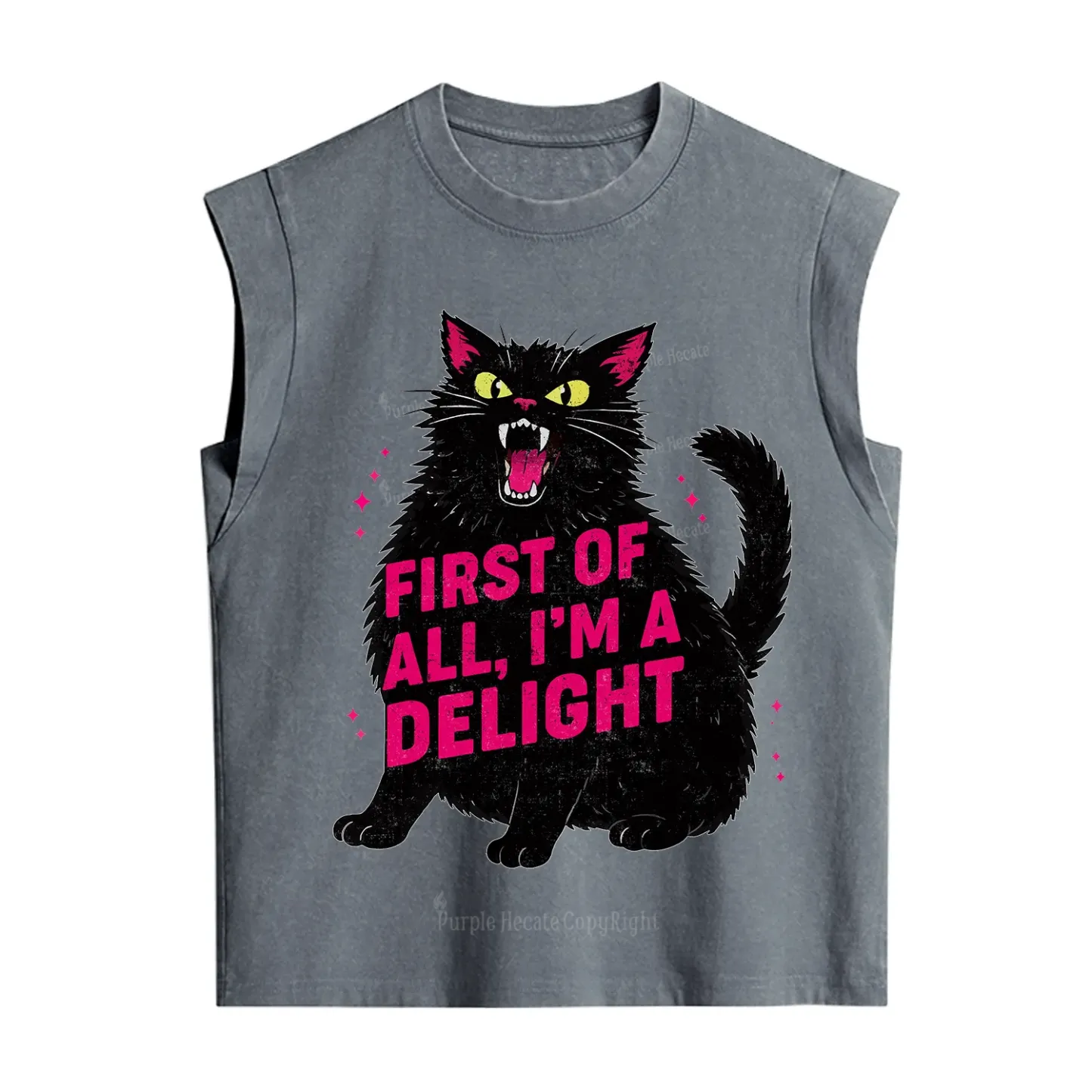 Purplehecate First Of All I'm A Delight Cat Vintage Washed Tank