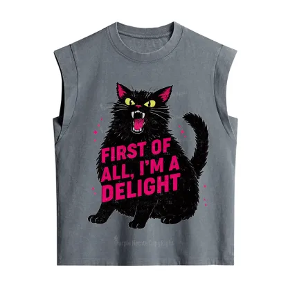 Purplehecate First Of All I'm A Delight Cat Vintage Washed Tank