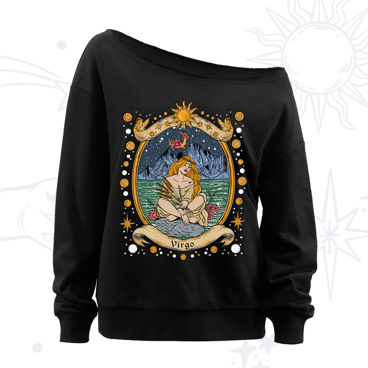  Purplehecate Celestial Virgo Zodiac Off The Shoulder Sweatshirt