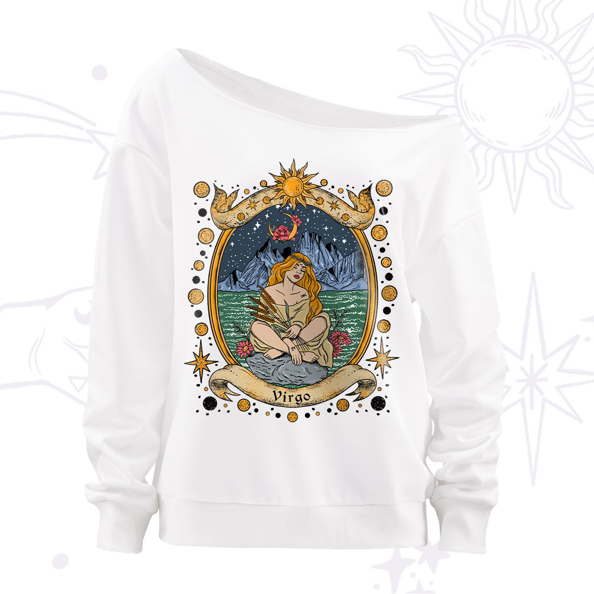  Purplehecate Celestial Virgo Zodiac Off The Shoulder Sweatshirt
