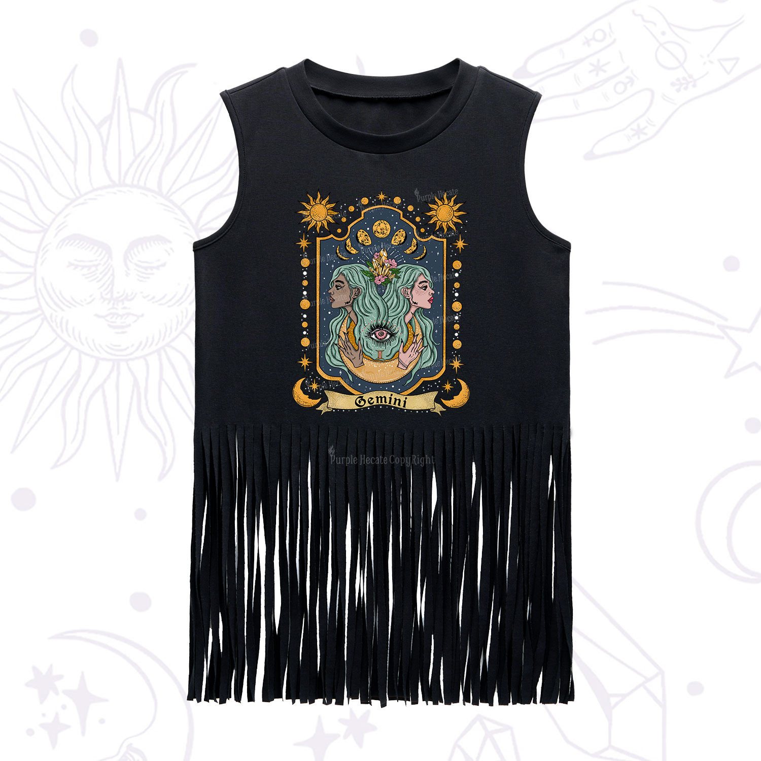 Purplehecate Gemini Zodiac Fringe Tank Top