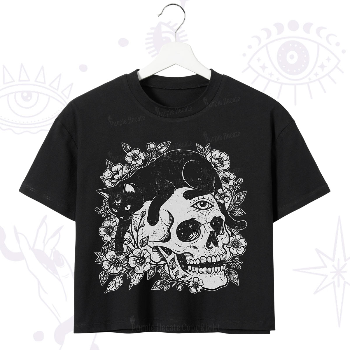 Purplehecate Black Cats In A Skull Crop T-Shirt