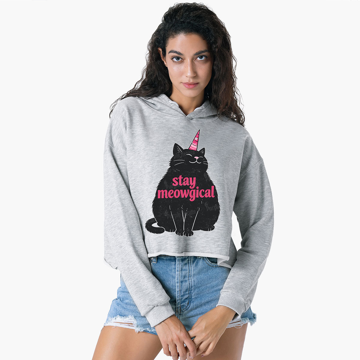 Purplehecate Stay Meowgical Crop Hoodie