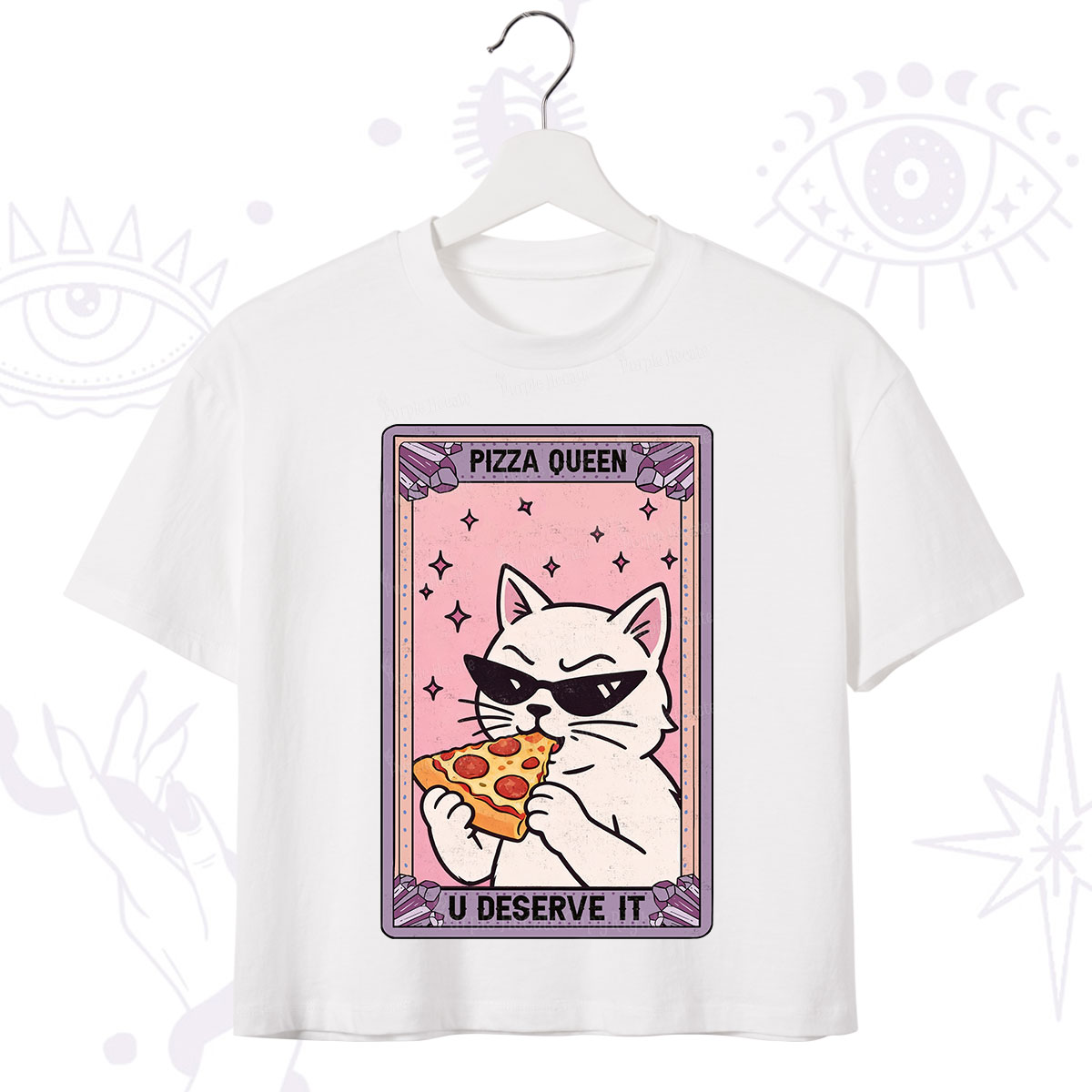Purplehecate The Pizza Queen Cat Tarot Crop T-Shirt