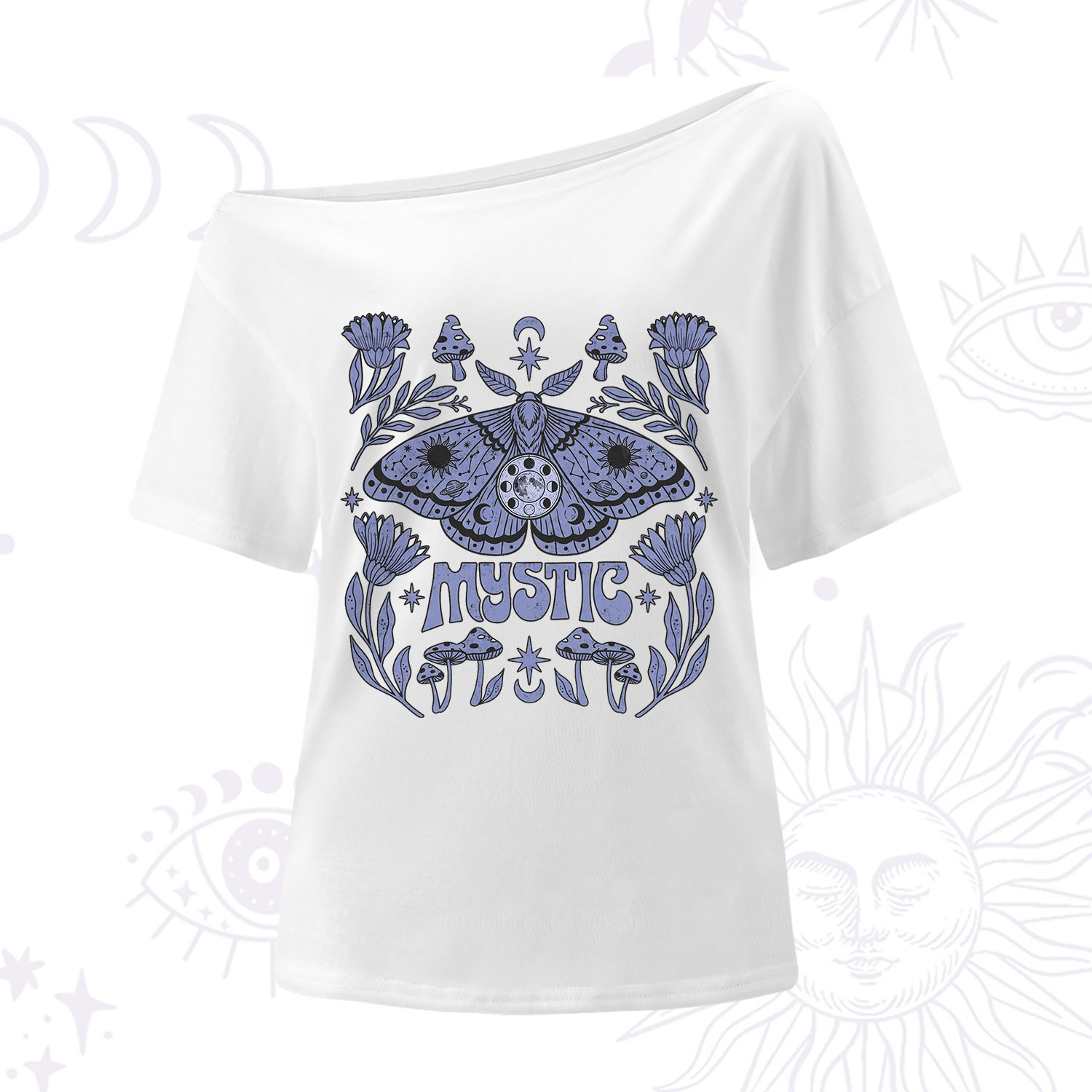 Purplehecate Celestial Moth Mushrooms One Shoulder T-Shirt