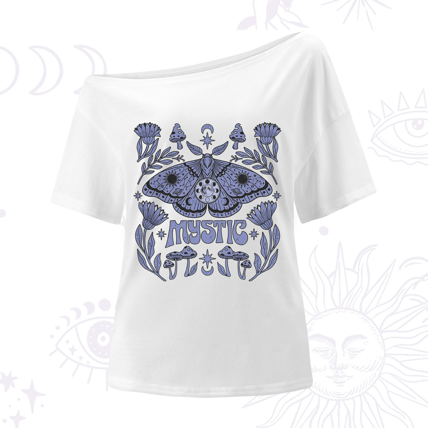 Purplehecate Celestial Moth Mushrooms One Shoulder T-Shirt