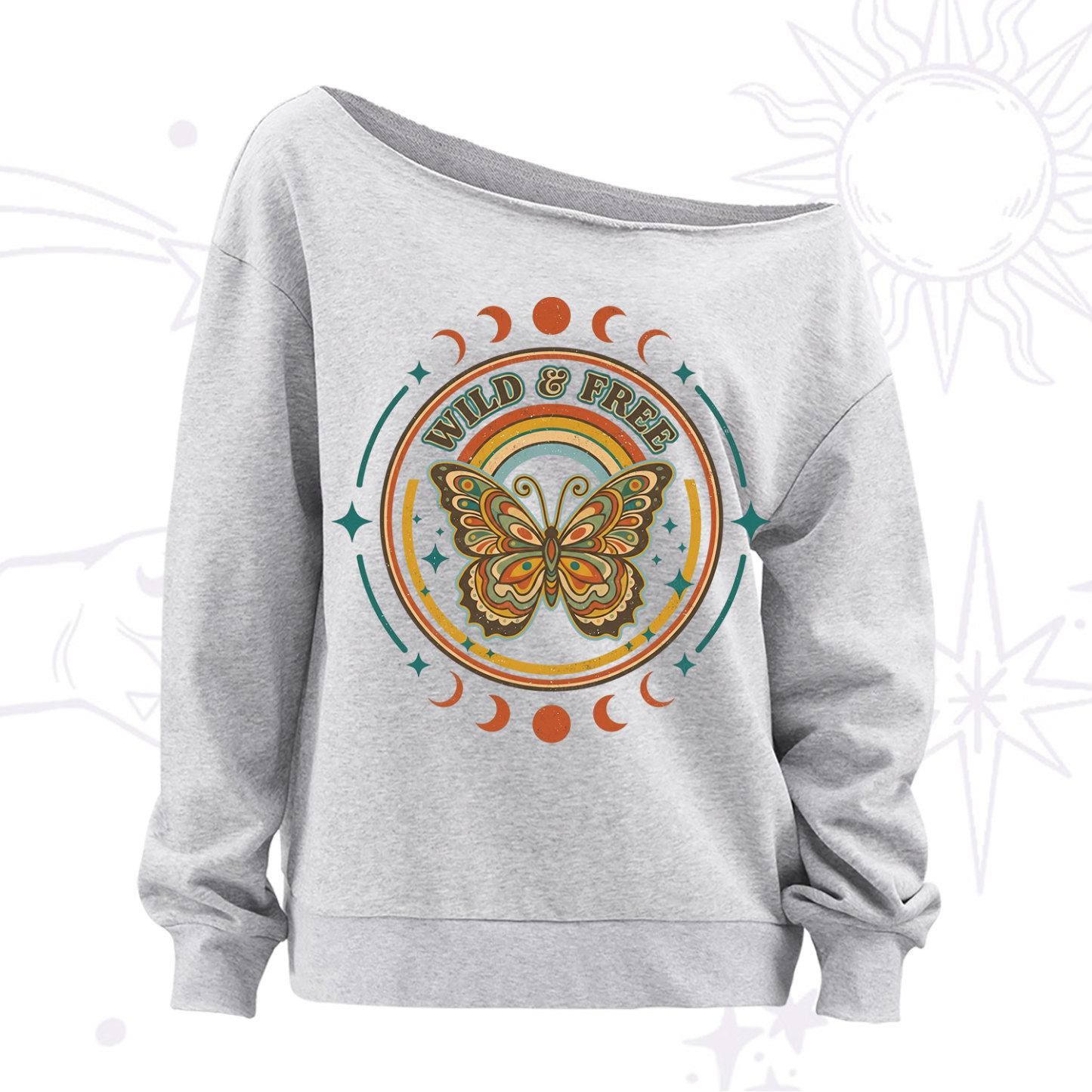 Purplehecate Wild And Free Butterfly Off The Shoulder Sweatshirt