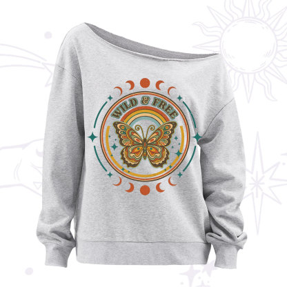 Purplehecate Wild And Free Butterfly Off The Shoulder Sweatshirt