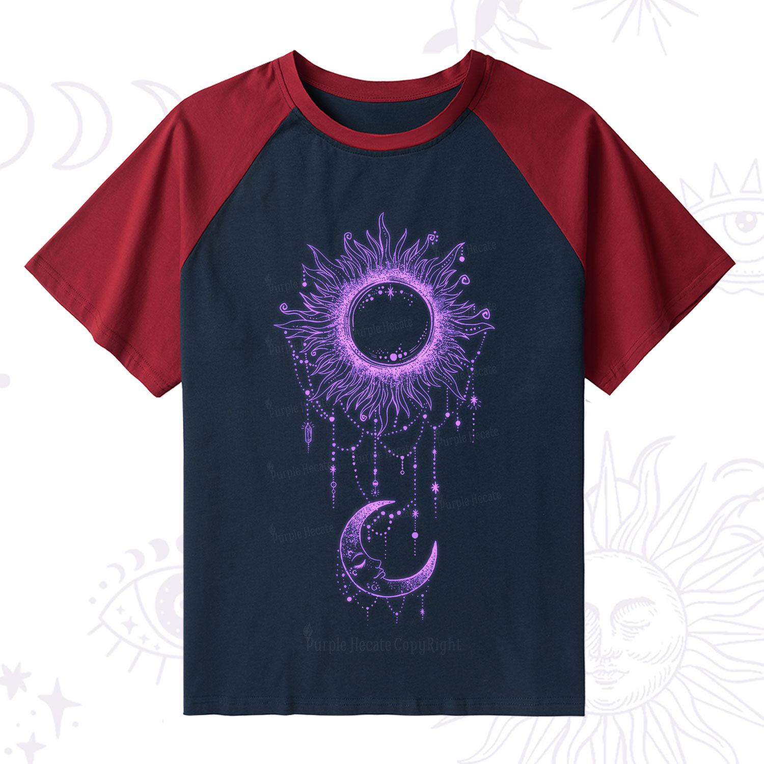 Purplehecate Radiance Of Sun And Moon Raglan Short Sleeve T‑Shirt