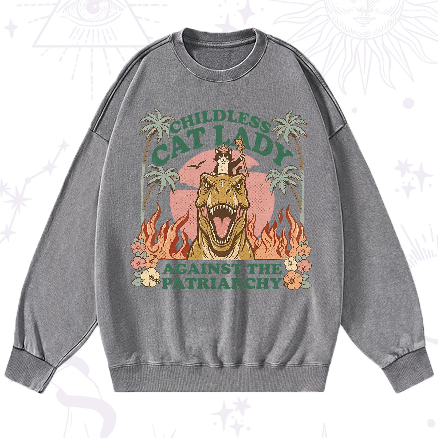 Purplehecate Childless Cat Lady Burn the Patriarchy Washed Sweatshirt