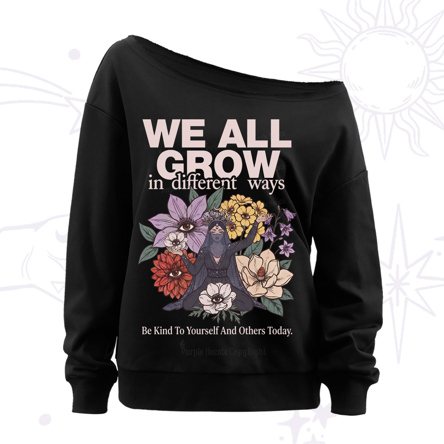 Purplehecate We All Grow Different Ways Floral Off The Shoulder Sweatshirt