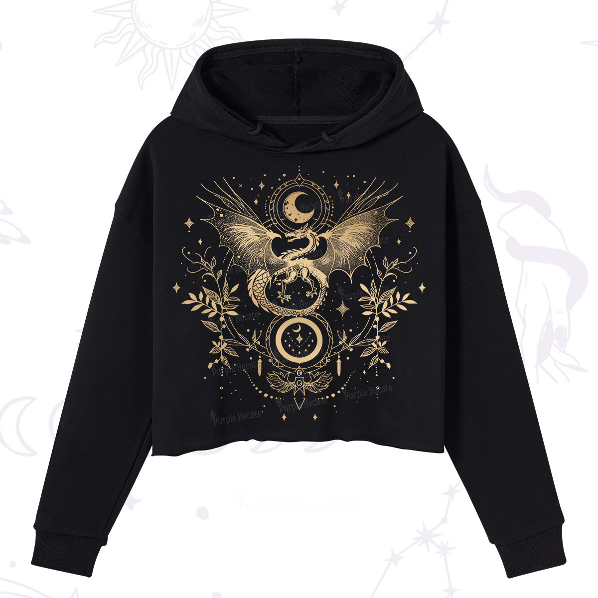 Purplehecate Celestial Dragon Moon Phase Crop Hoodie