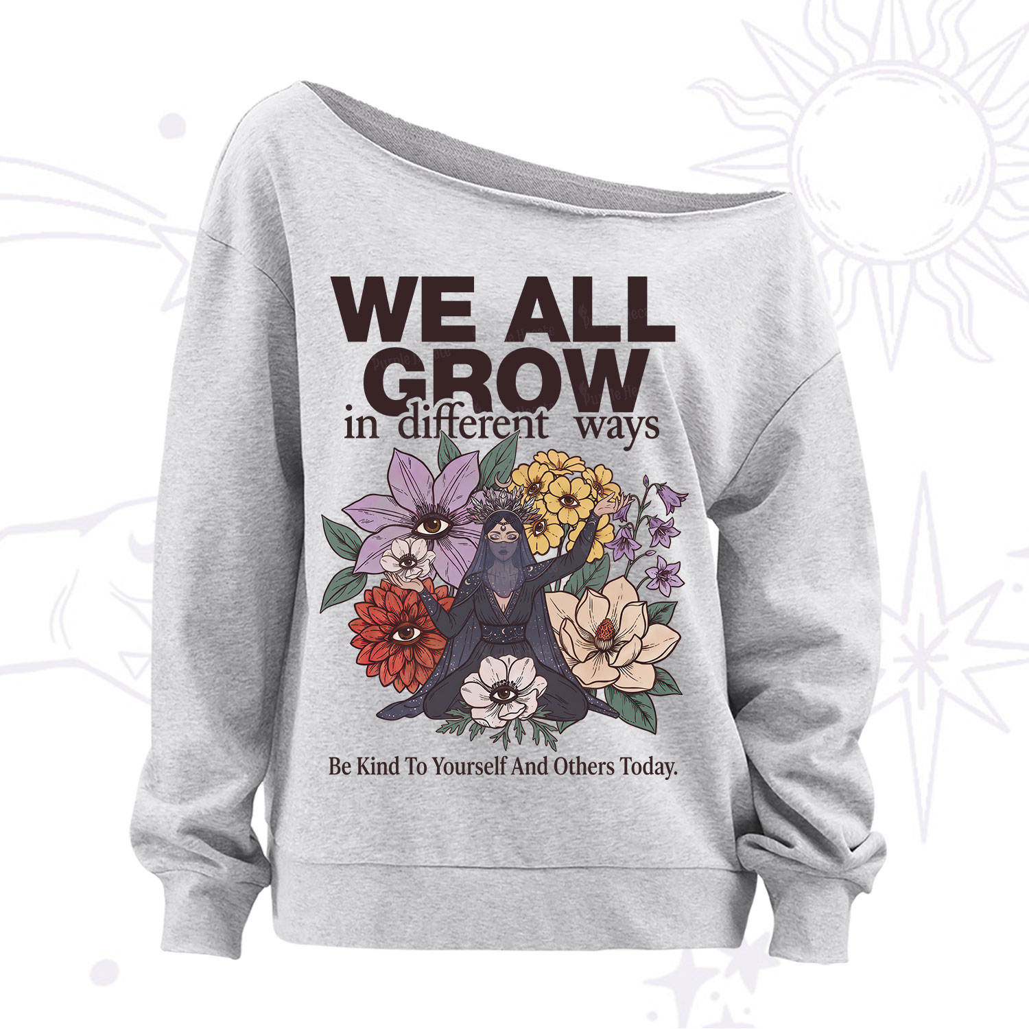 Purplehecate We All Grow Different Ways Floral Off The Shoulder Sweatshirt