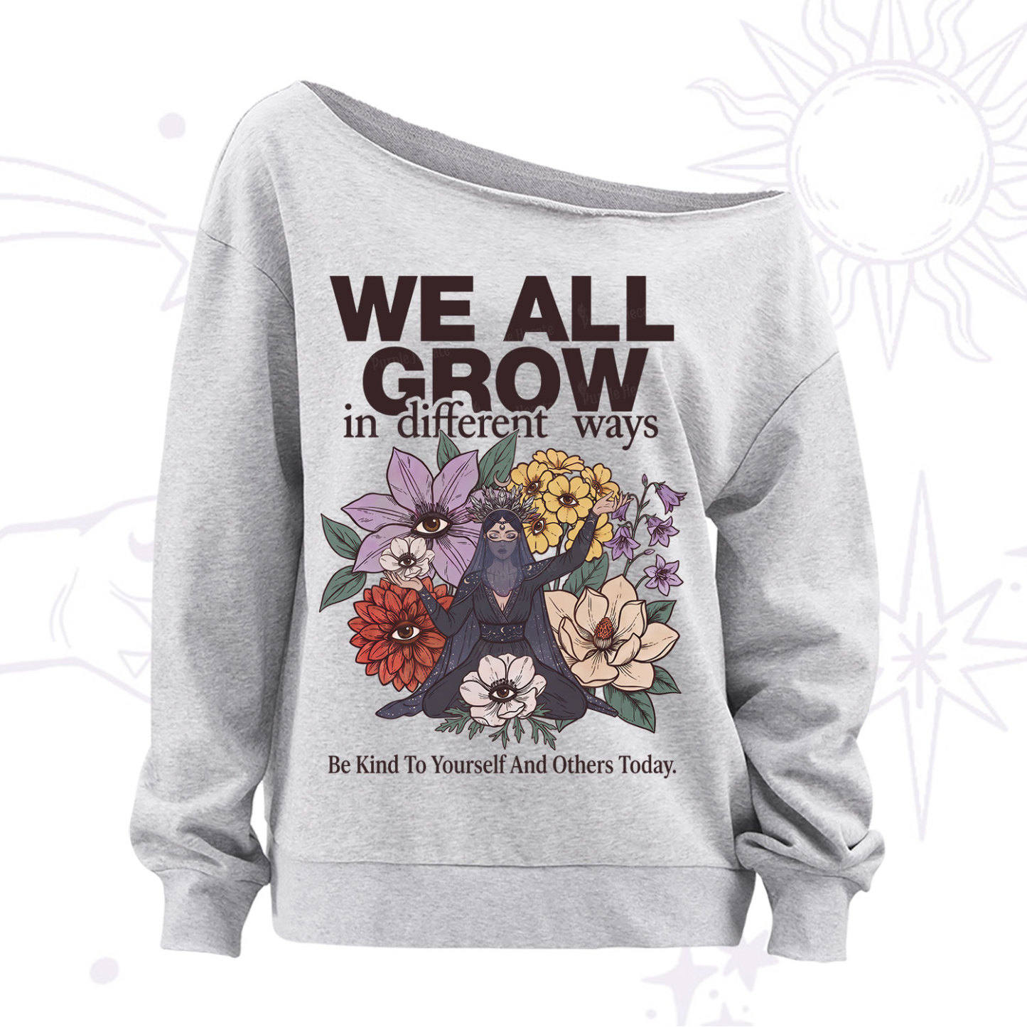 Purplehecate We All Grow Different Ways Floral Off The Shoulder Sweatshirt