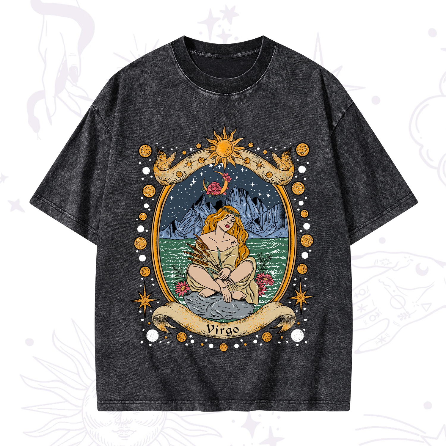 Purplehecate Celestial Virgo Zodiac Washed T-Shirt
