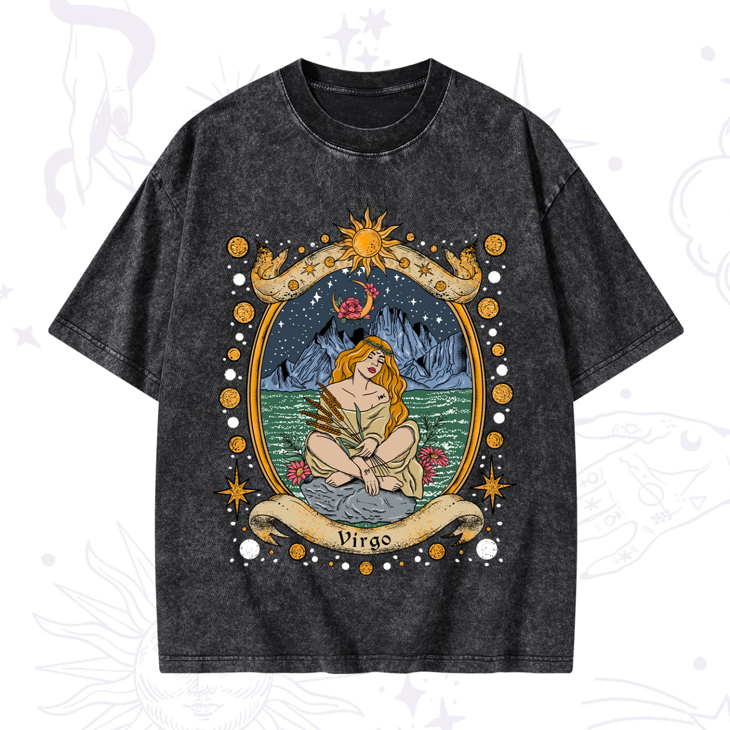 Magic Purplehecate Celestial Virgo Zodiac Washed T-Shirt