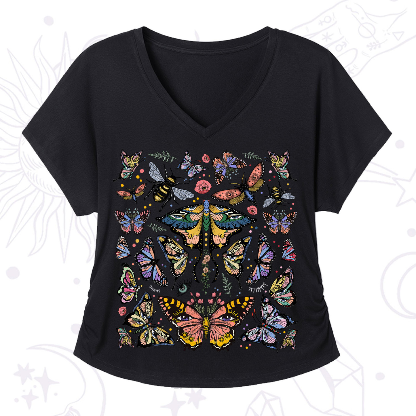Purplehecate Mystical Butterfly & Moth V-Neck T-Shirt