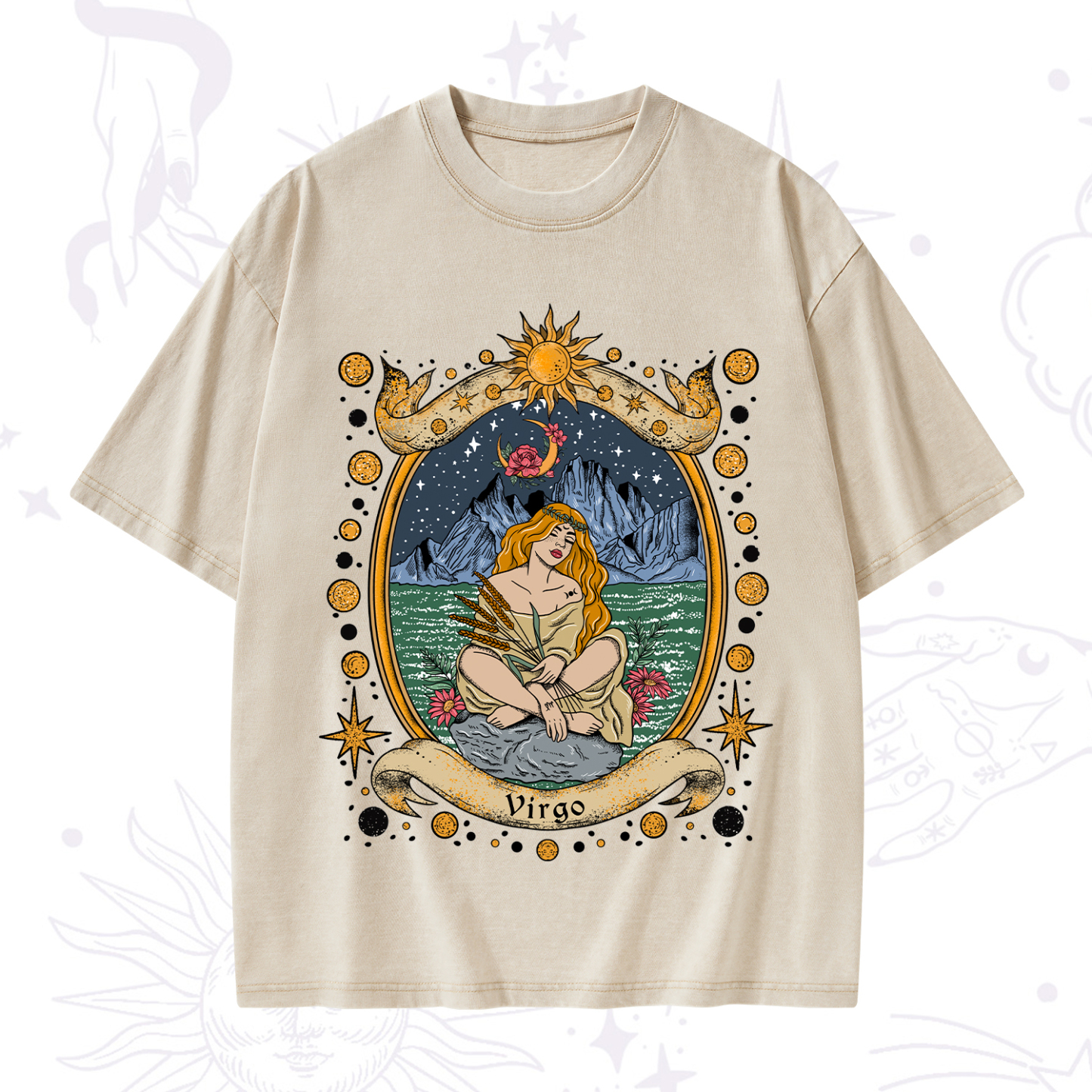 Purplehecate Celestial Virgo Zodiac Washed T-Shirt
