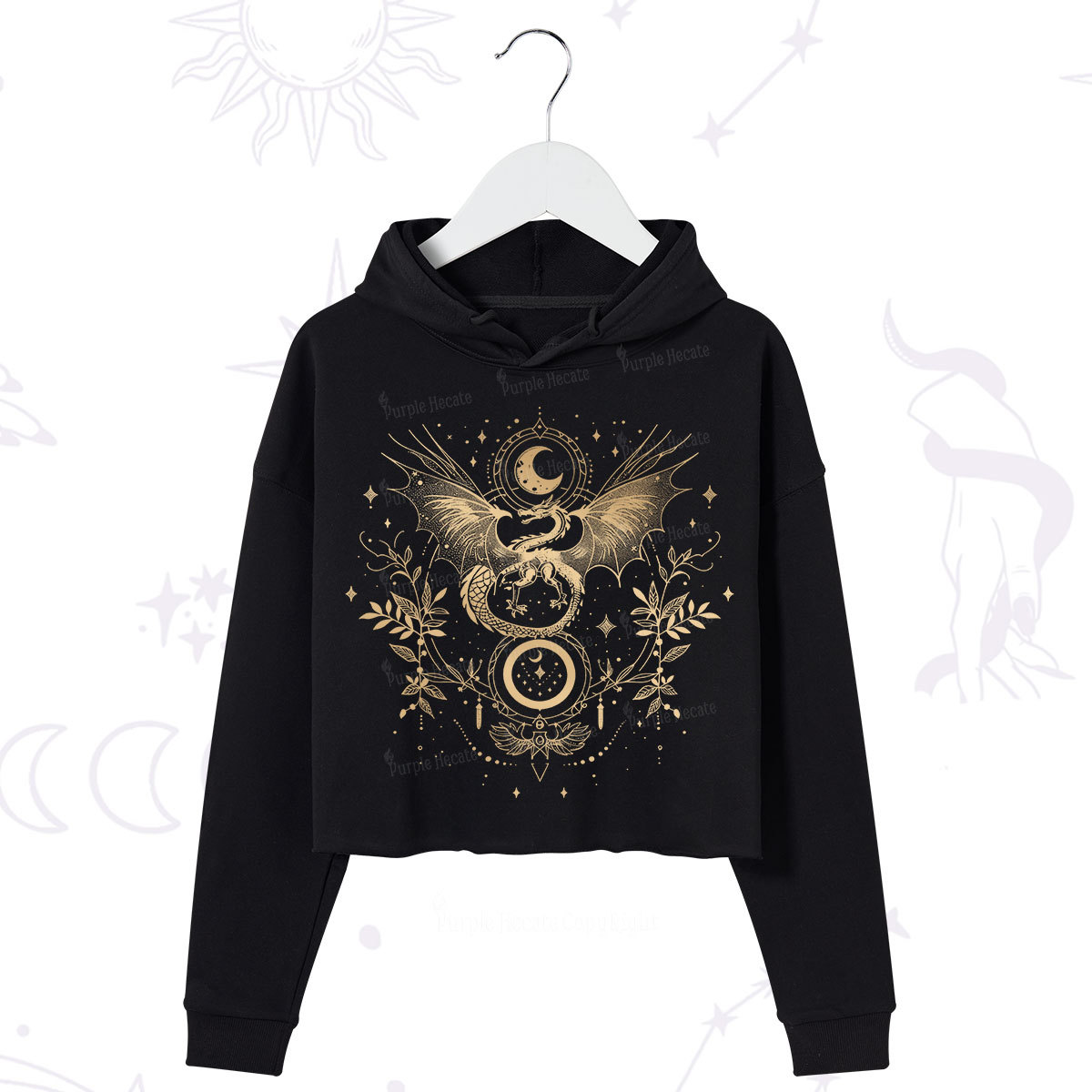 Purplehecate Celestial Dragon Moon Phase Crop Hoodie