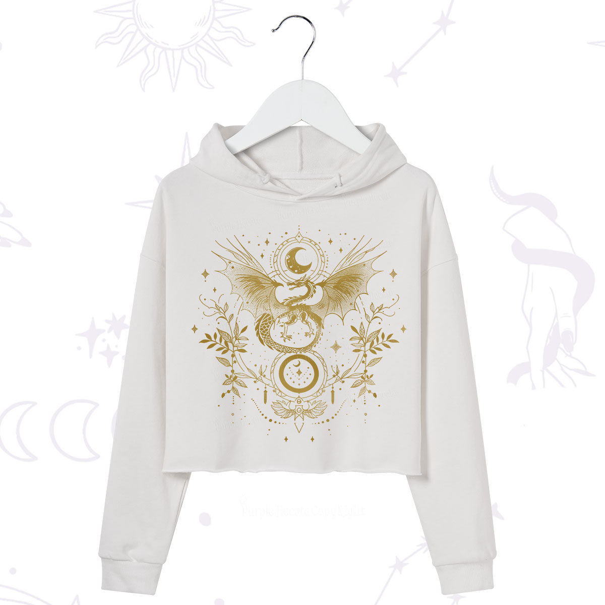 Purplehecate Celestial Dragon Moon Phase Crop Hoodie