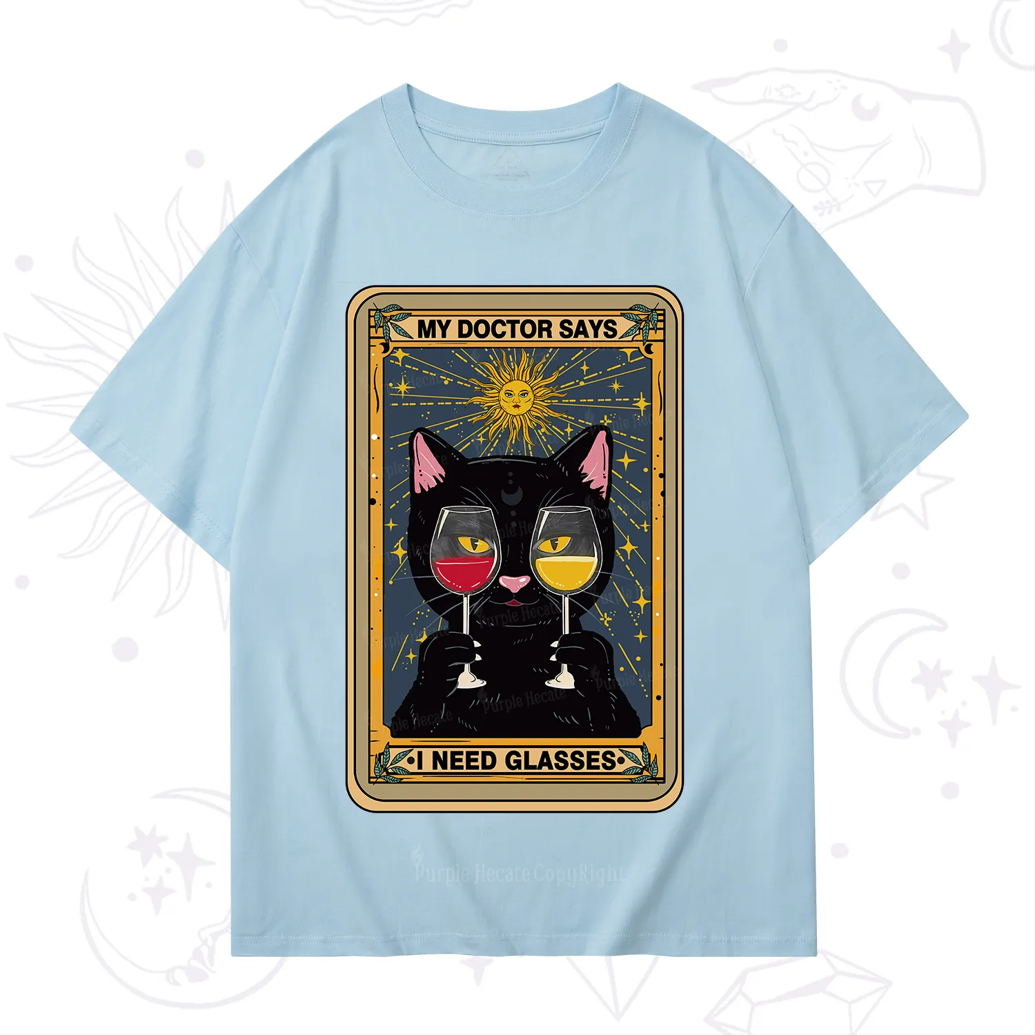Purplehecate Funny Black Cat My Doctor Says I Need Glasses Tarot T-Shirt
