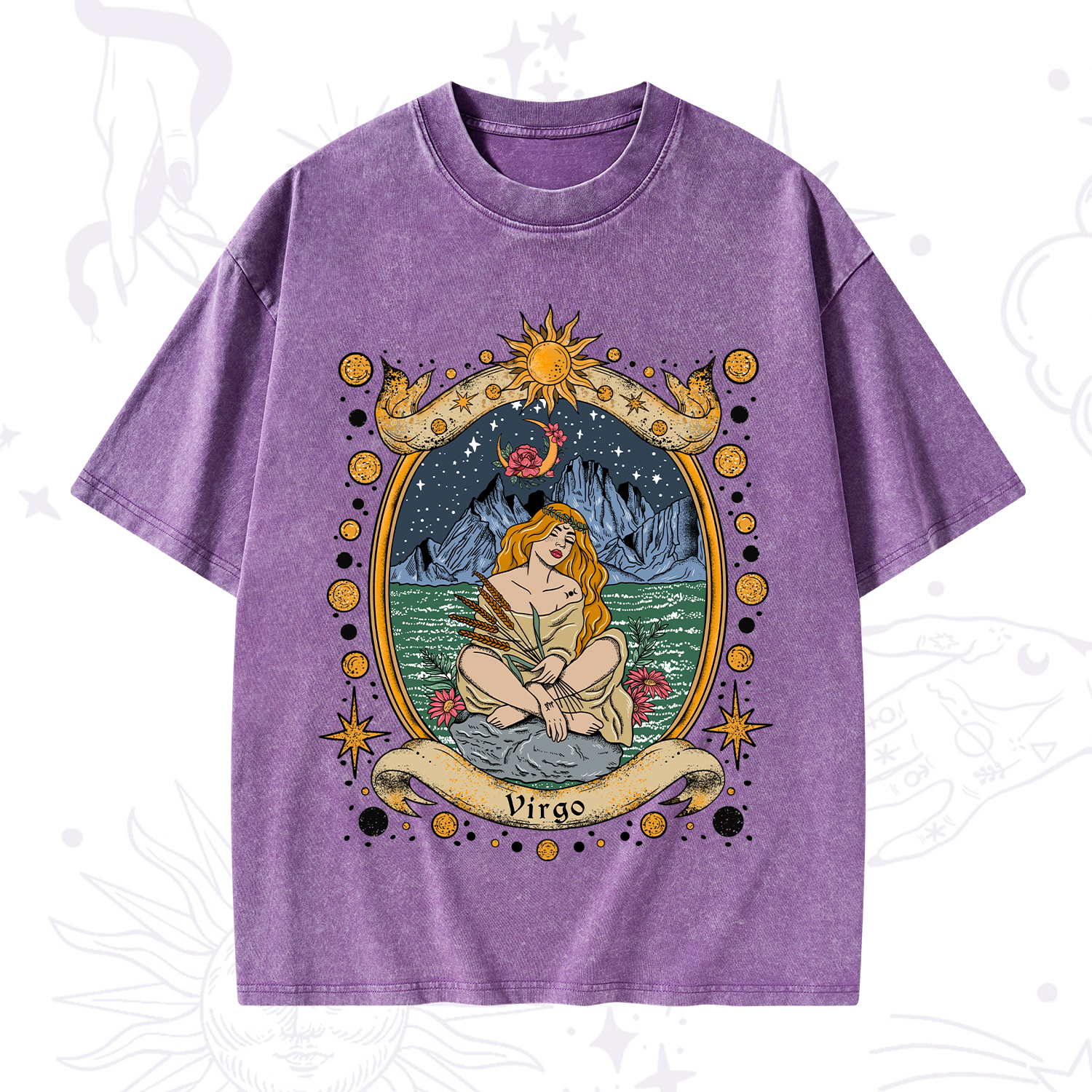 Purplehecate Celestial Virgo Zodiac Washed T-Shirt