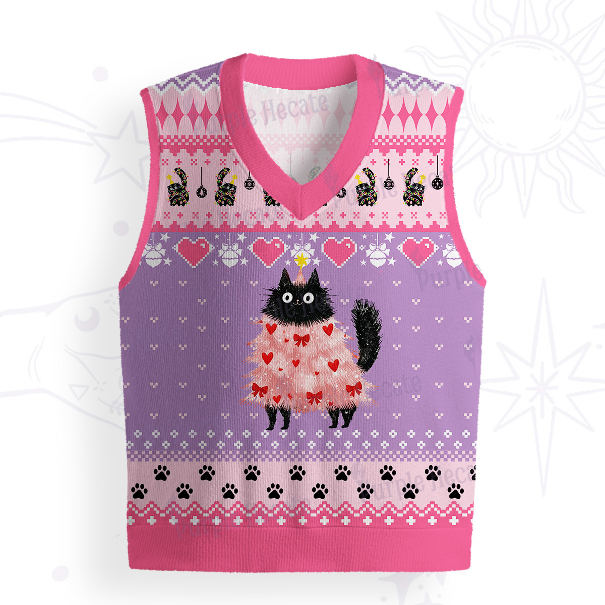 Purplehecate Funny Black Cat in Tree Ugly Sweater Vest