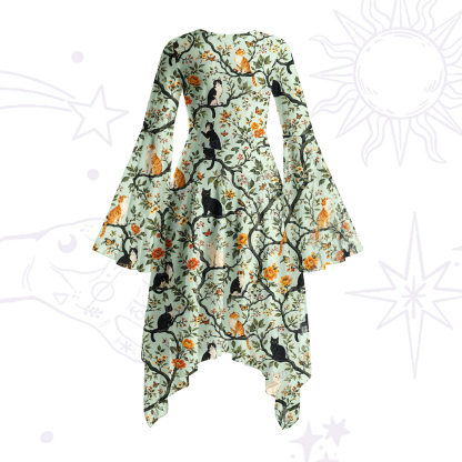 Purplehecate Enchanted Cat Grove Bell Sleeve Dress