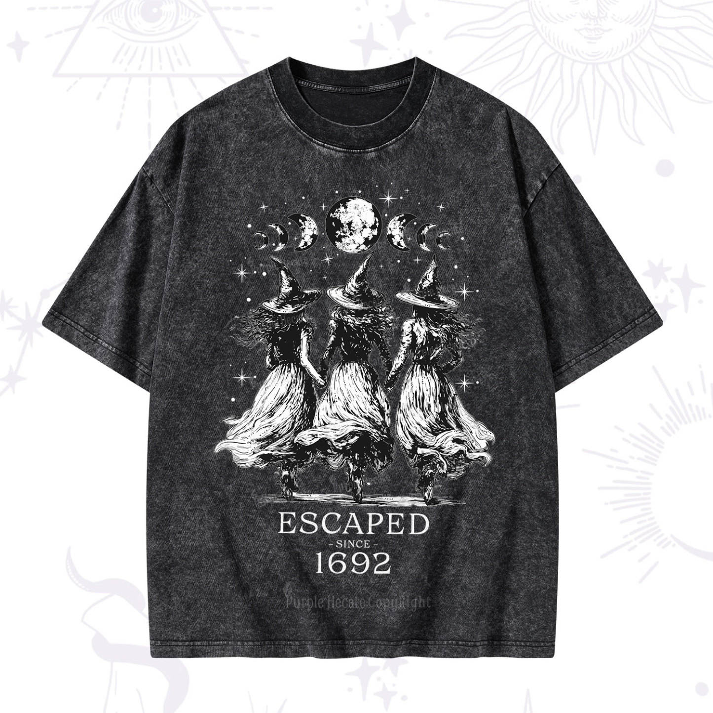 Purplehecate Escaped Since 1692 Washed T-Shirt