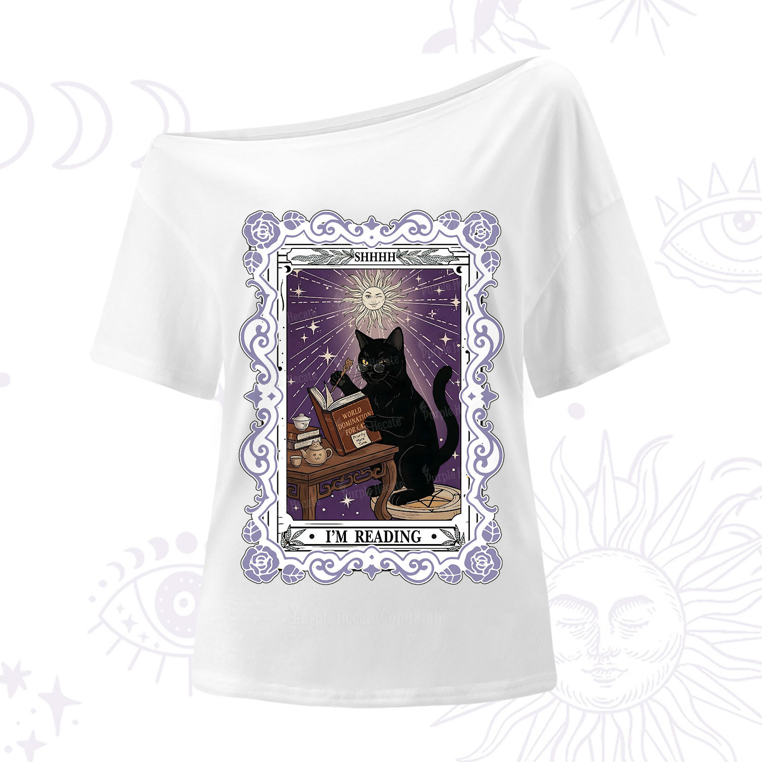 Purplehecate The Reading Cat Tarot One Shoulder T-Shirt