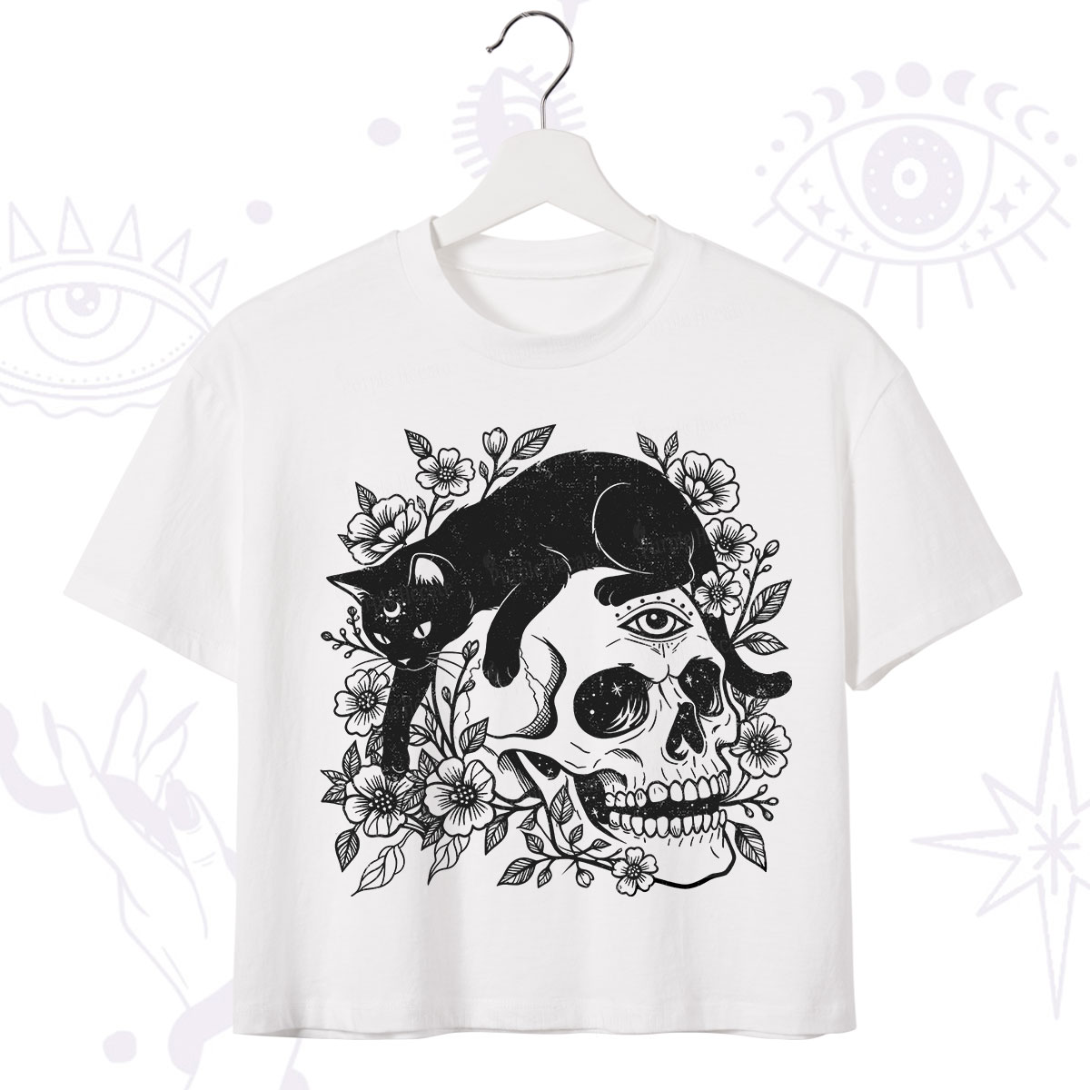 Purplehecate Black Cats In A Skull Crop T-Shirt