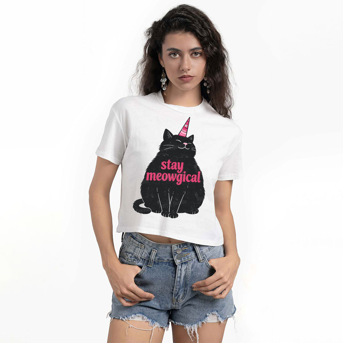 Purplehecate Stay Meowgical Crop T-Shirt