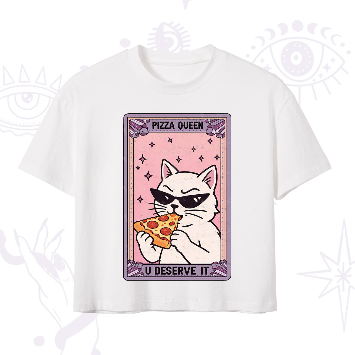 Purplehecate The Pizza Queen Cat Tarot Crop T-Shirt