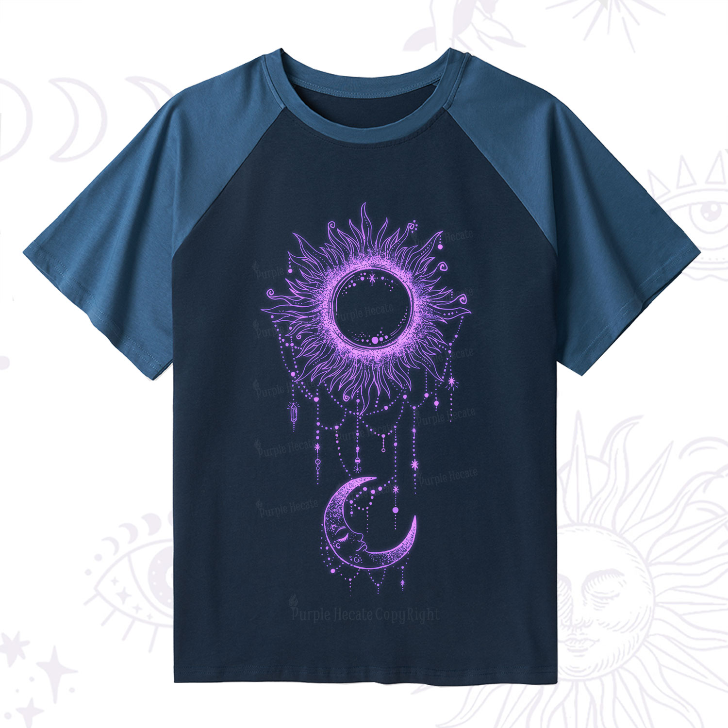 Purplehecate Radiance Of Sun And Moon Raglan Short Sleeve T‑Shirt