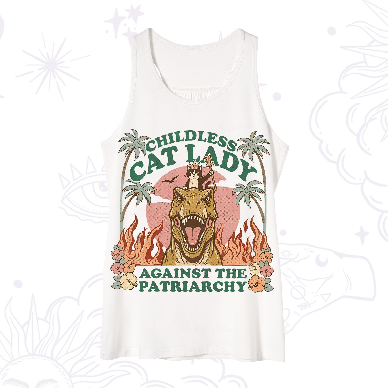 Purplehecate Childless Cat Lady Burn the Patriarchy Tank