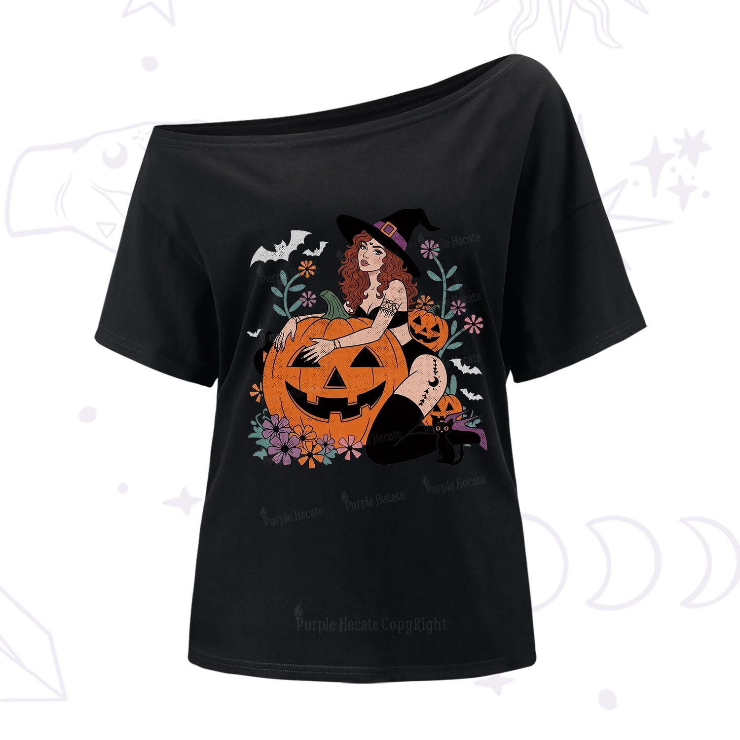 Purplehecate Enchanting Pumpkin Witch Halloween One Shoulder T-Shirt