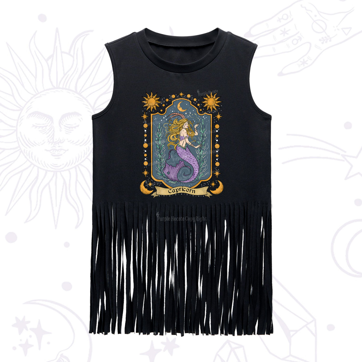 Purplehecate Capricorn Zodiac Fringe Tank Top