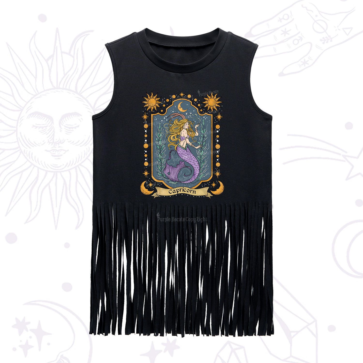 Purplehecate Capricorn Zodiac Fringe Tank Top