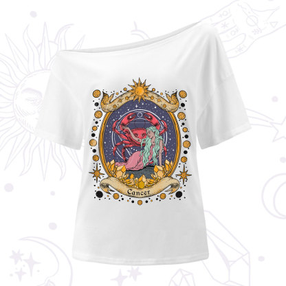 Purplehecate Celestial Cancer Zodiac One-Shoulder T-Shirt