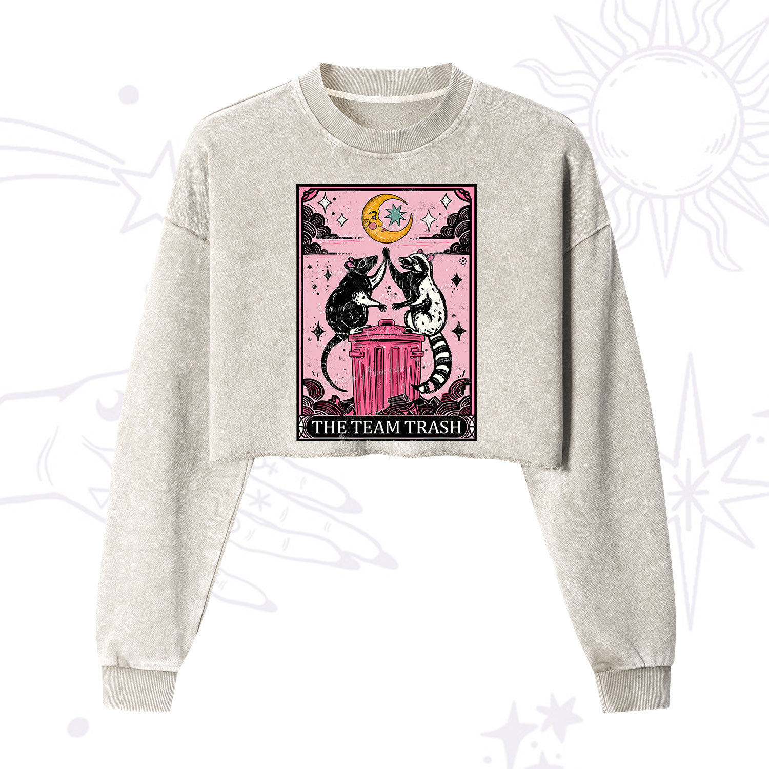 Purplehecate The Team Trash Opossum Tarot Cropped Washed Sweatshirt
