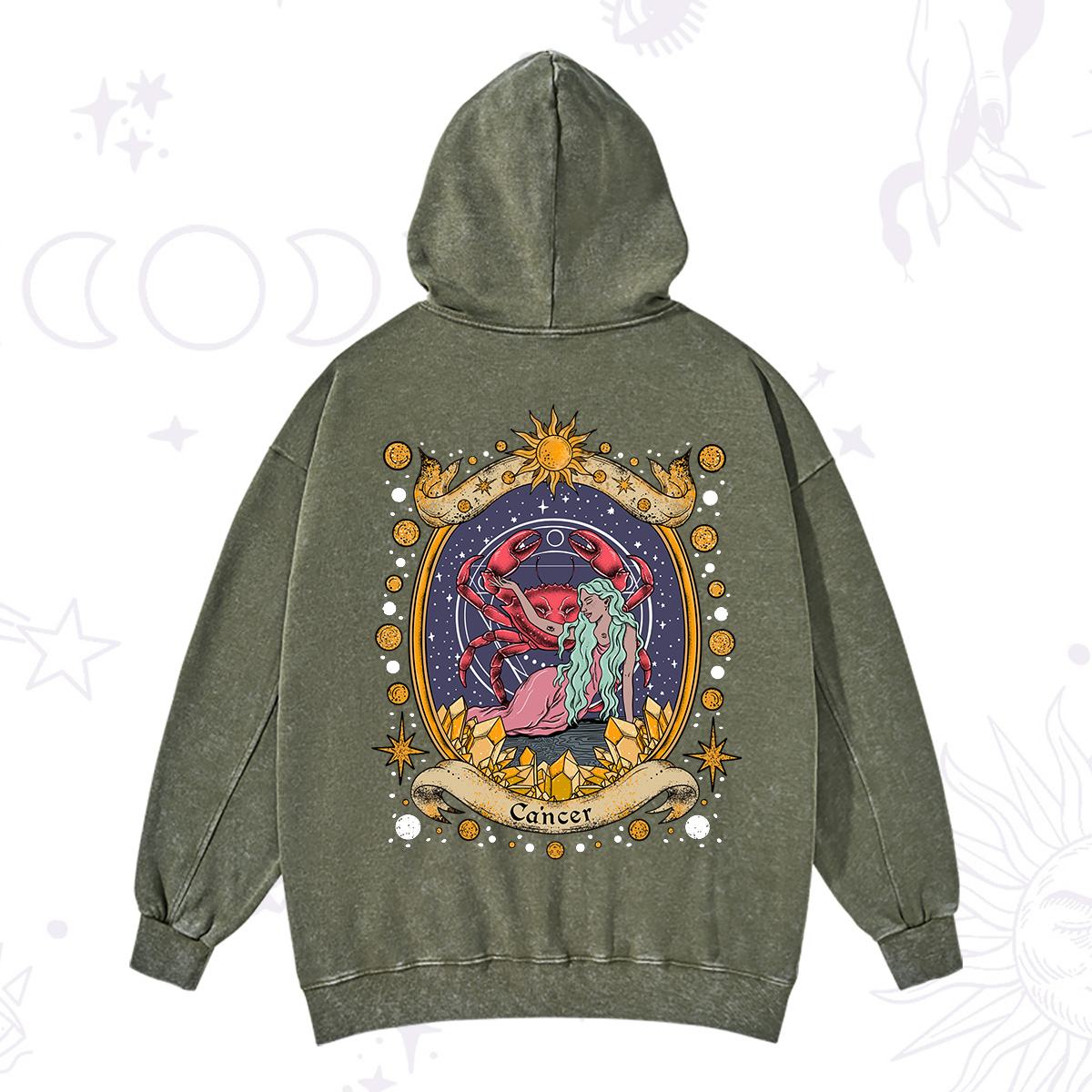 Purplehecate Celestial Cancer Zodiac Washed Hoodie