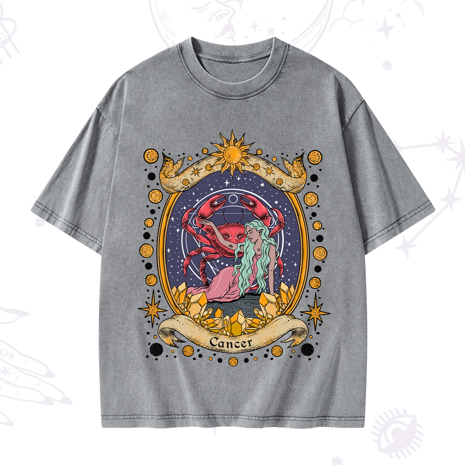 Purplehecate Celestial Cancer Zodiac Washed T-Shirt