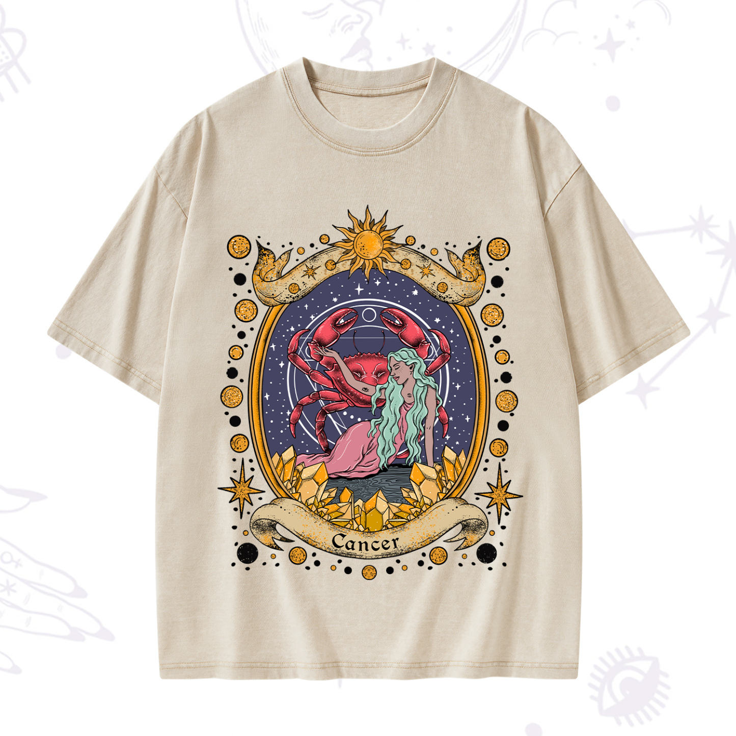 Purplehecate Celestial Cancer Zodiac Washed T-Shirt