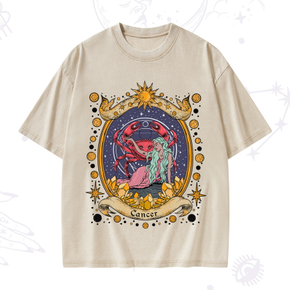 Purplehecate Celestial Cancer Zodiac Washed T-Shirt