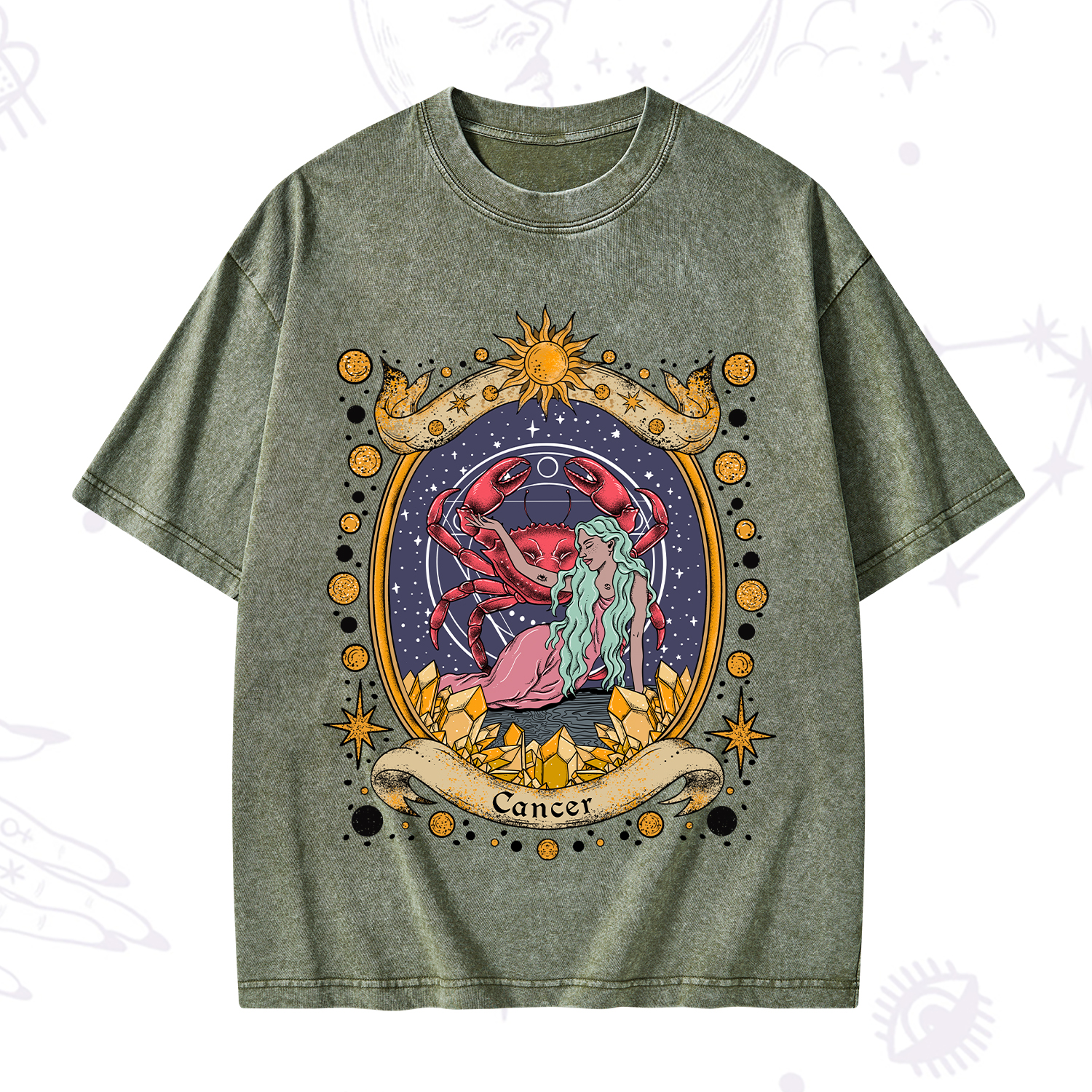 Purplehecate Celestial Cancer Zodiac Washed T-Shirt