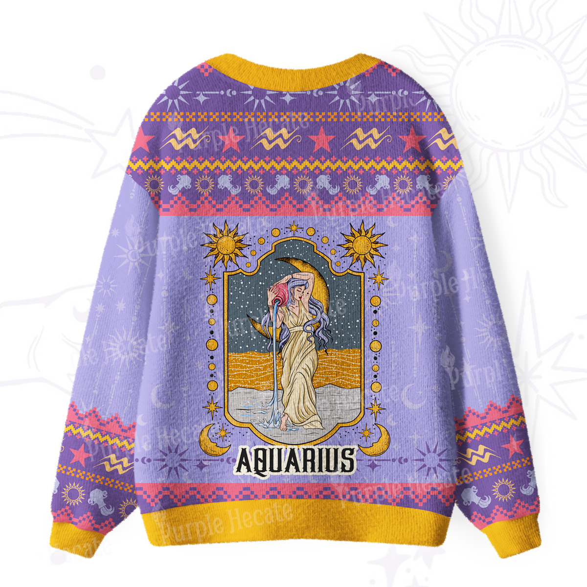 Purplehecate Aquarius Zodiac Ugly Cardigan Sweaters