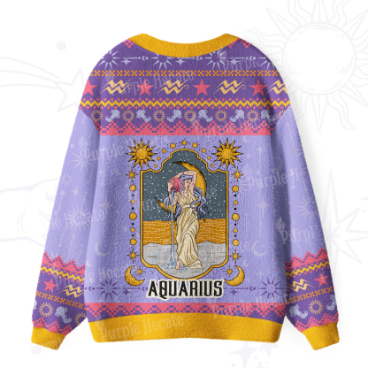 Purplehecate Aquarius Zodiac Ugly Cardigan Sweaters