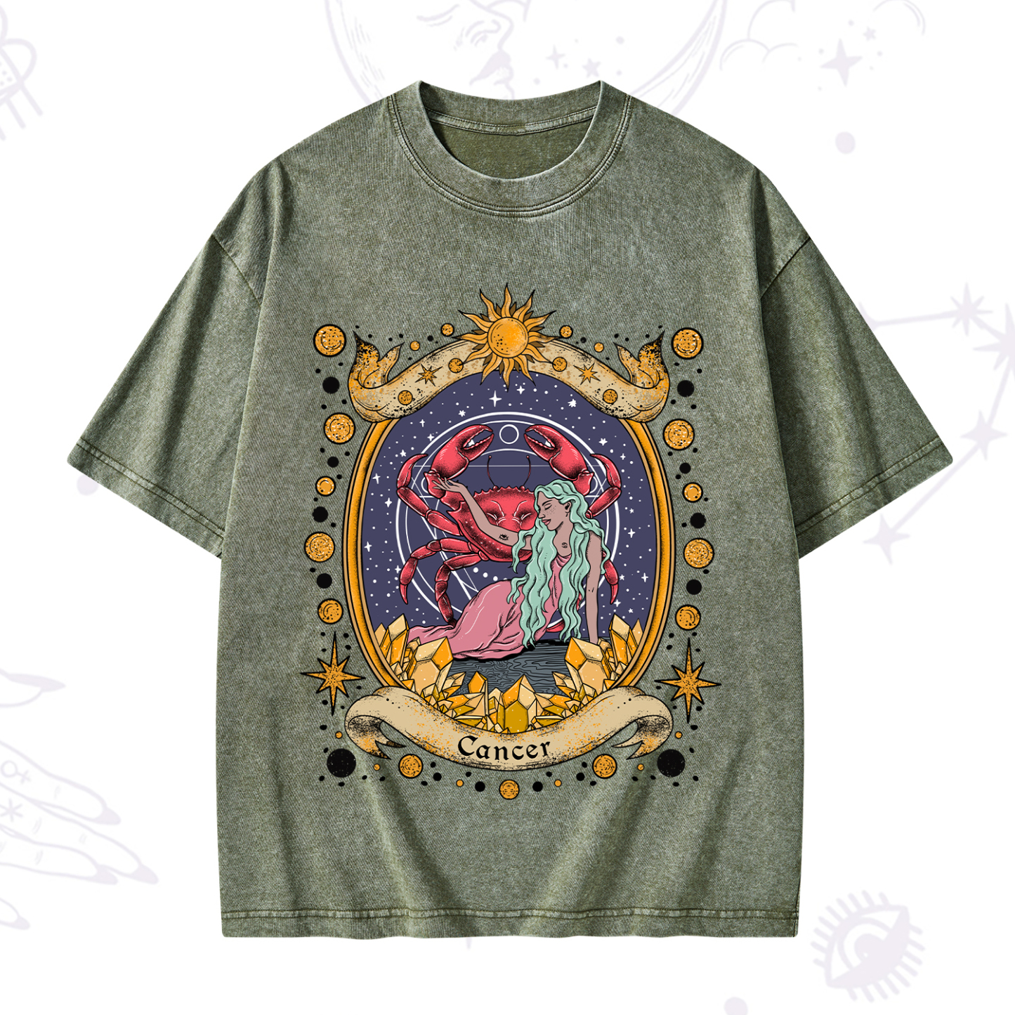 Purplehecate Celestial Cancer Zodiac Washed T-Shirt