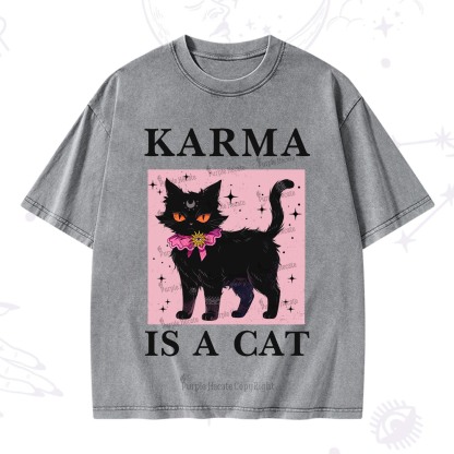 Purplehecate Karma Is A Cat Washed T-Shirt